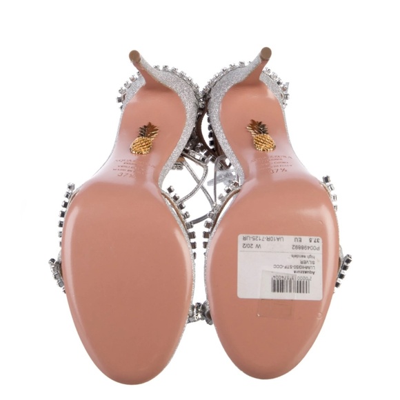 Aquazzura Luminous 105 mm Silver Leather Crystal-Embellished Sandals / Heels - Picture 12 of 17